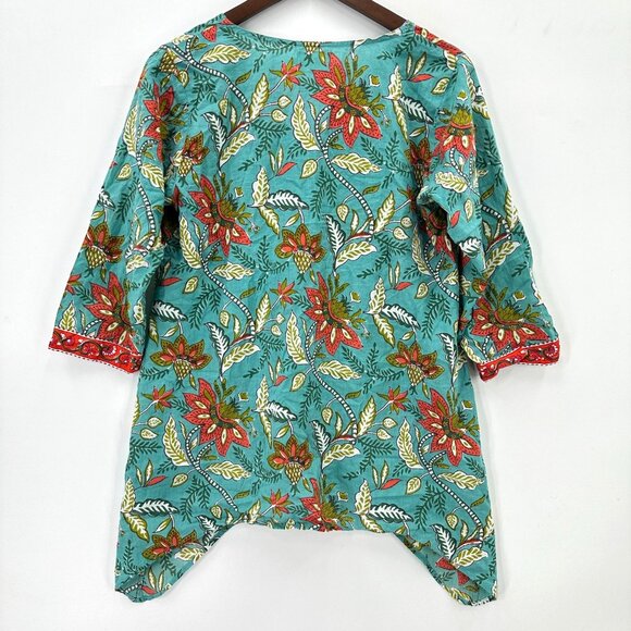 Exclusively for Signals Top Womens 3/4 Sleeve Floral Asymmetric Hem Multicolor M - Picture 2 of 10